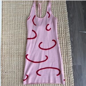 Pink and Red Patterned Knit Dress